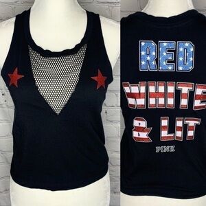 Pink VICTORIA’S SECRET Red, White and Lit glitter mesh crop tank top